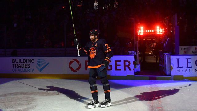 EDMONTON, CANADA - MARCH 14: Leon Draisaitl #29 of the Edmonton Oilers salutes the fans after his teams win against the Ottawa Senators on March 14, 2023 at Rogers Place in Edmonton, Alberta, Canada.