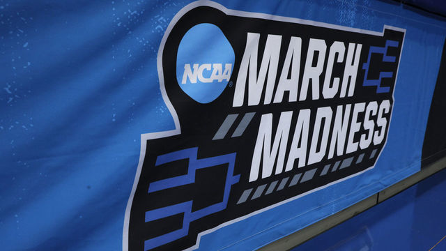 DAYTON, OHIO - MARCH 14: A detailed view of the March Madness logo is seen prior to the First Four of the NCAA Men's Basketball Tournament at University of Dayton Arena on March 14, 2023 in Dayton, Ohio.