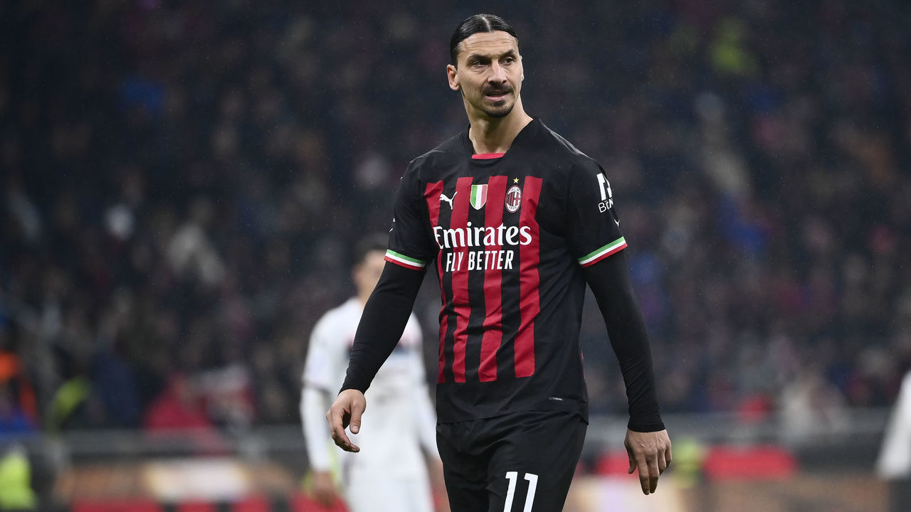 MILAN, ITALY - MARCH 13: Zlatan Ibrahimovic of AC Milan reacts during the Serie A match between AC MIlan and Salernitana at Stadio Giuseppe Meazza on March 13, 2023 in Milan, Italy.
