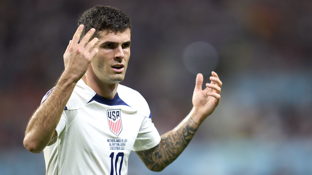 DOHA, QATAR - DECEMBER 03: Christian Pulisic of United States reacts during the FIFA World Cup Qatar 2022 Round of 16 match between Netherlands and USA at Khalifa International Stadium on December 03, 2022 in Doha, Qatar.