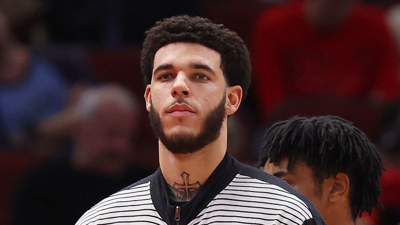 CHICAGO, ILLINOIS - OCTOBER 26: Lonzo Ball #2 of the Chicago Bulls looks on against the Indiana Pacersduring the first half at United Center on October 26, 2022 in Chicago, Illinois.