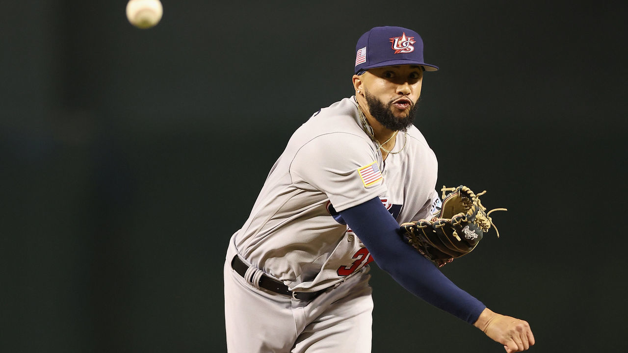 PHOENIX, ARIZONA - MARCH 15: Relief pitcher Devin Williams #38 of Team USA throws a warm-up pitcher during the eighth inning of the World Baseball Classic Pool C game against Team Colombia at Chase Field on March 15, 2023 in Phoenix, Arizona. Team USA defeated Team Colombia 3-2.