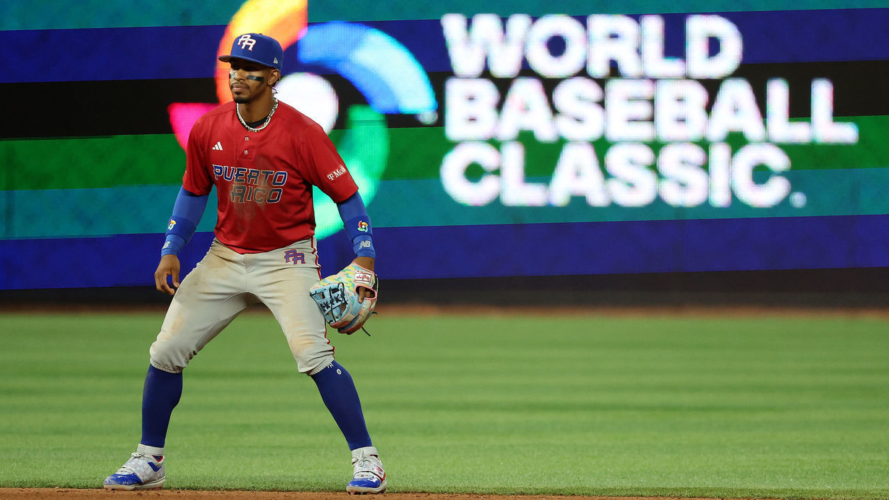 MIAMI, FLORIDA - MARCH 15: Francisco Lindor #12 of Team Puerto Rico in action against team Dominican Republicduring their World Baseball Classic Pool D game at loanDepot park on March 15, 2023 in Miami, Florida.