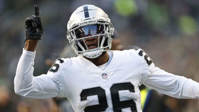 SEATTLE, WASHINGTON - NOVEMBER 27: Rock Ya-Sin #26 of the Las Vegas Raiders reacts in the fourth quarter against the Seattle Seahawks at Lumen Field on November 27, 2022 in Seattle, Washington.