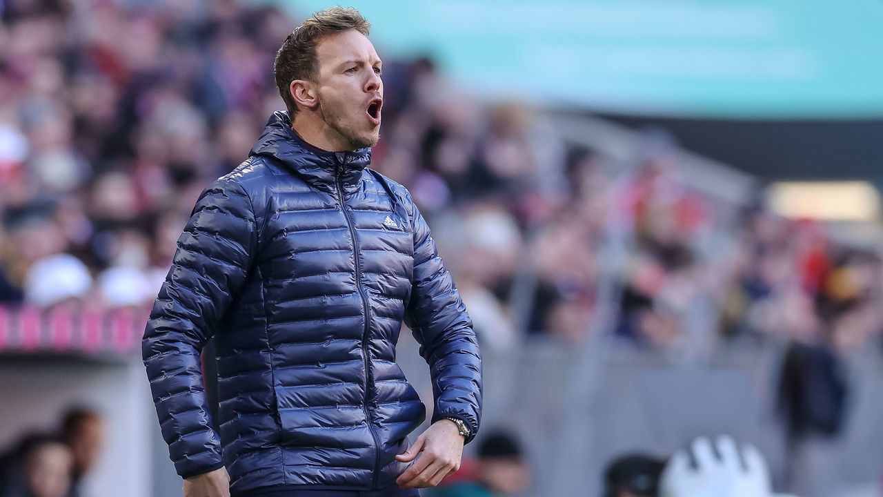 MUNICH, GERMANY - MARCH 11: head coach Julian Nagelsmann of Bayern Muenchen gestures during the Bundesliga match between FC Bayern München and FC Augsburg at Allianz Arena on March 11, 2023 in Munich, Germany.