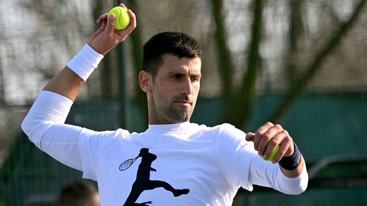 Serbian tennis player Novak Djokovic attends a training session in Belgrade on February 22, 2023.