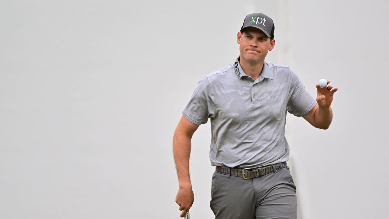 PALM HARBOR, FLORIDA - MARCH 18: Adam Schenk of the United States waves after putting on the 18th green during the third round of the Valspar Championship at Innisbrook Resort and Golf Club on March 18, 2023 in Palm Harbor, Florida.