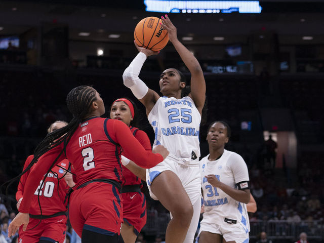 COLUMBUS, OH - MARCH 18: Deja Kelly #25 of the North Carolina Tar Heels shoots the ball during the game between the St. John's Red Storm and the North Carolina Tar Heels in First Round of the NCAA Women's Basketball Championship Seattle Regional 3 on March 18, 2023 at Value City Arena in Columbus, Ohio.
