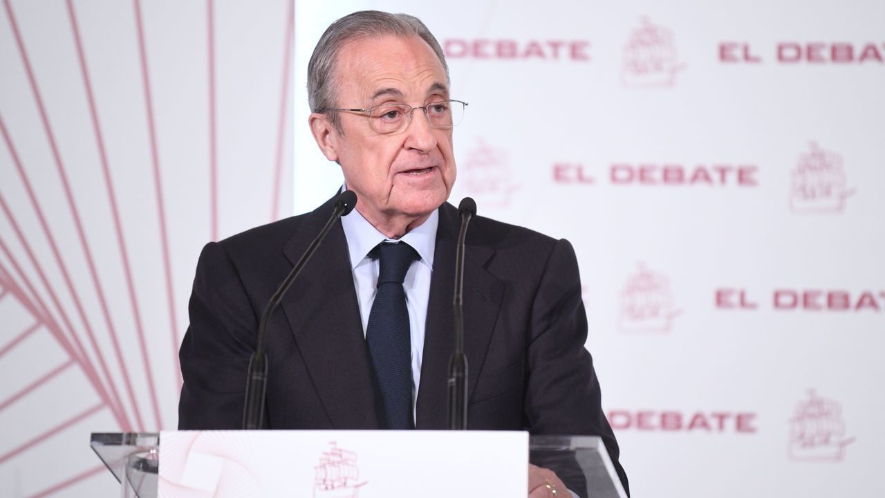 MADRID, SPAIN - FEBRUARY 27: The president of Real Madrid, Florentino Perez, during the first presentation of the 'El Debate' awards, at the Thyssen-Bornemisz National Museum, on 27 February, 2023 in Madrid, Spain. El Debate' has decided to create annual awards to recognize institutions and individuals who have made a significant contribution to the positive projection of Spain. On this occasion, the awards have gone to Real Madrid CF (in the category that rewards the company with the greatest projection of Spain), the journalist Isambard Wilkinson (in the category of media or communication professional who has contributed in a relevant way to offer a real image of Spain) and the documentary filmmaker Jose Luis Lopez-Linares (in the category that rewards an entity or personality in the field of arts and literature in whose work or professional career the projection of Spain has a priority role).