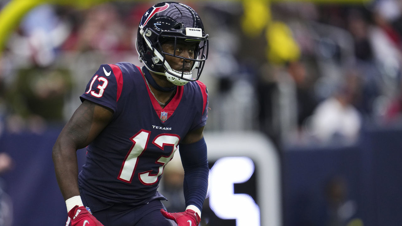 HOUSTON, TX - NOVEMBER 20: Brandin Cooks #13 of the Houston Texans gets set against the Washington Commanders at NRG Stadium on November 20, 2022 in Houston, Texas.