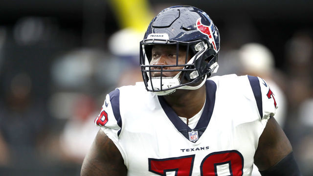 LAS VEGAS, NEVADA - OCTOBER 23: Offensive tackle Laremy Tunsil #78 of the Houston Texans warms up before a game against the Las Vegas Raiders at Allegiant Stadium on October 23, 2022 in Las Vegas, Nevada.