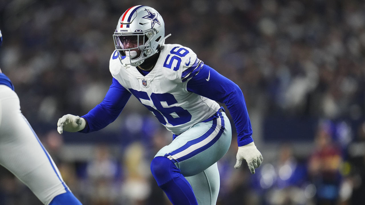 ARLINGTON, TX - DECEMBER 04: Dante Fowler Jr. #56 of the Dallas Cowboys defends against the Indianapolis Colts at AT&T Stadium on December 4, 2022 in Arlington, Texas.