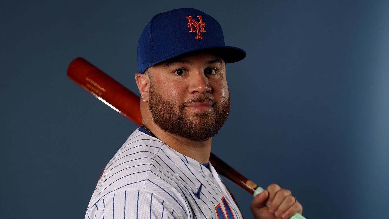 PORT ST. LUCIE, FLORIDA - FEBRUARY 23: DJ Stewart #86 of the New York Mets poses for a portrait at Clover Park on February 23, 2023 in Port St. Lucie, Florida.