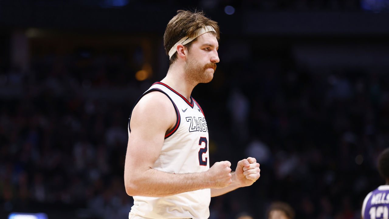 DENVER, COLORADO - MARCH 19: Drew Timme #2 of the Gonzaga Bulldogs reacts as he comes out of the game during the second half against the TCU Horned Frogs in the second round of the NCAA Men's Basketball Tournament at Ball Arena on March 19, 2023 in Denver, Colorado.