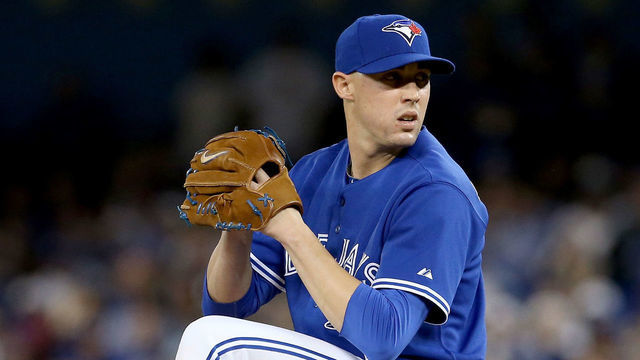TORONTO, ON - OCTOBER 14: Aaron Sanchez #41 of the Toronto Blue Jays pitches in the seventh inning while taking on the Texas Rangers in game five of the American League Division Series at Rogers Centre on October 14, 2015 in Toronto, Canada.