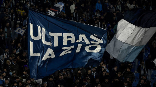 OLIMPICO STADIUM, ROMA, ITALY - 2023/01/19: Lazio fans wave a flag with Ultras Lazio written on it during the Italy Cup football match between SS Lazio and Bologna FC. Lazio won 1-0 over Bologna.