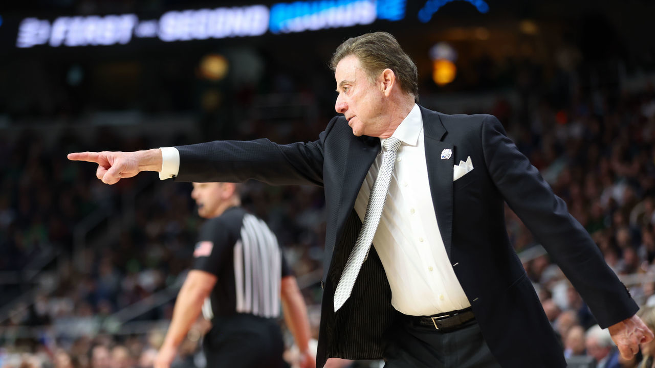 ALBANY, NY - MARCH 17: Head coach Rick Pitino of the Iona Gaels reacts against the Connecticut Huskies during the first round of the 2023 NCAA Men's Basketball Tournament held at MVP Arena on March 17, 2023 in Albany, New York.