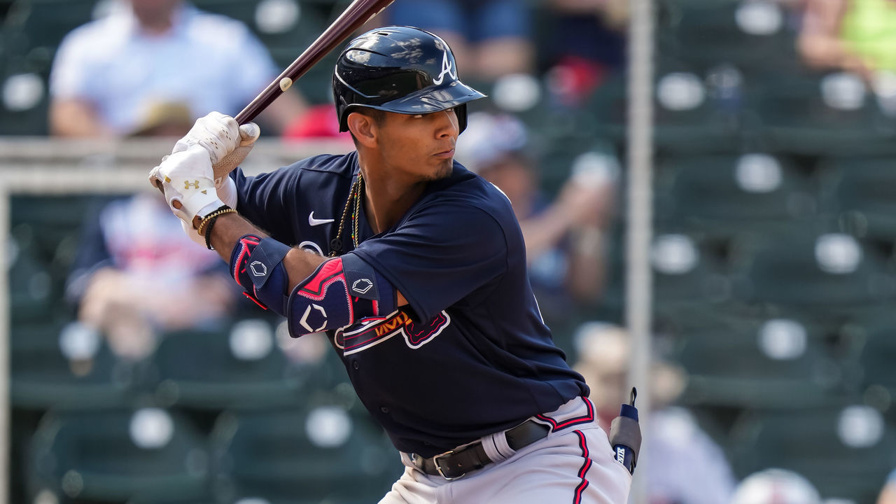 FORT MYERS, FL- FEBRUARY 28: Vaughn Grissom #18 of the Atlanta Braves bats during a spring training game against the Minnesota Twins on February 28, 2023 at the Hammond Stadium in Fort Myers, Florida.