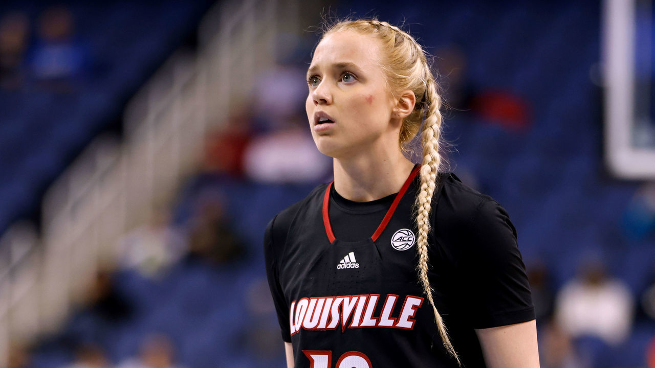 GREENSBORO, NC - MARCH 04: Hailey Van Lith #10 of the Louisville Cardinals looks on against the Notre Dame Fighting Irish in the semifinals of the ACC Women's Basketball Tournament at Greensboro Coliseum on March 4, 2023 in Greensboro, North Carolina. Louisville won 64-38.