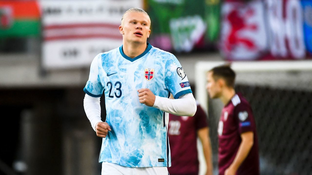 Norway's forward Erling Braut Haland is seen during the FIFA World Cup Qatar 2022 qualification Group G football match between Latvia and Norway, in Riga, on September 4, 2021.