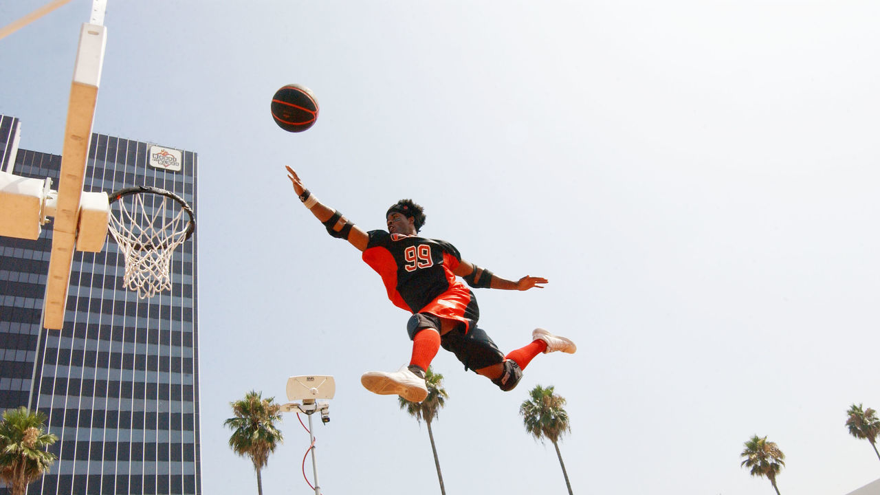 LOS ANGELES - JULY 30: Athlete LaMonica Garrett demonstrates the new team action sport "Slamball" at a live exhibition at Nick on Sunset on July 30, 2002 in Los Angeles, California. The new sport debuts Saturday August 3, 2002 on TNN.
