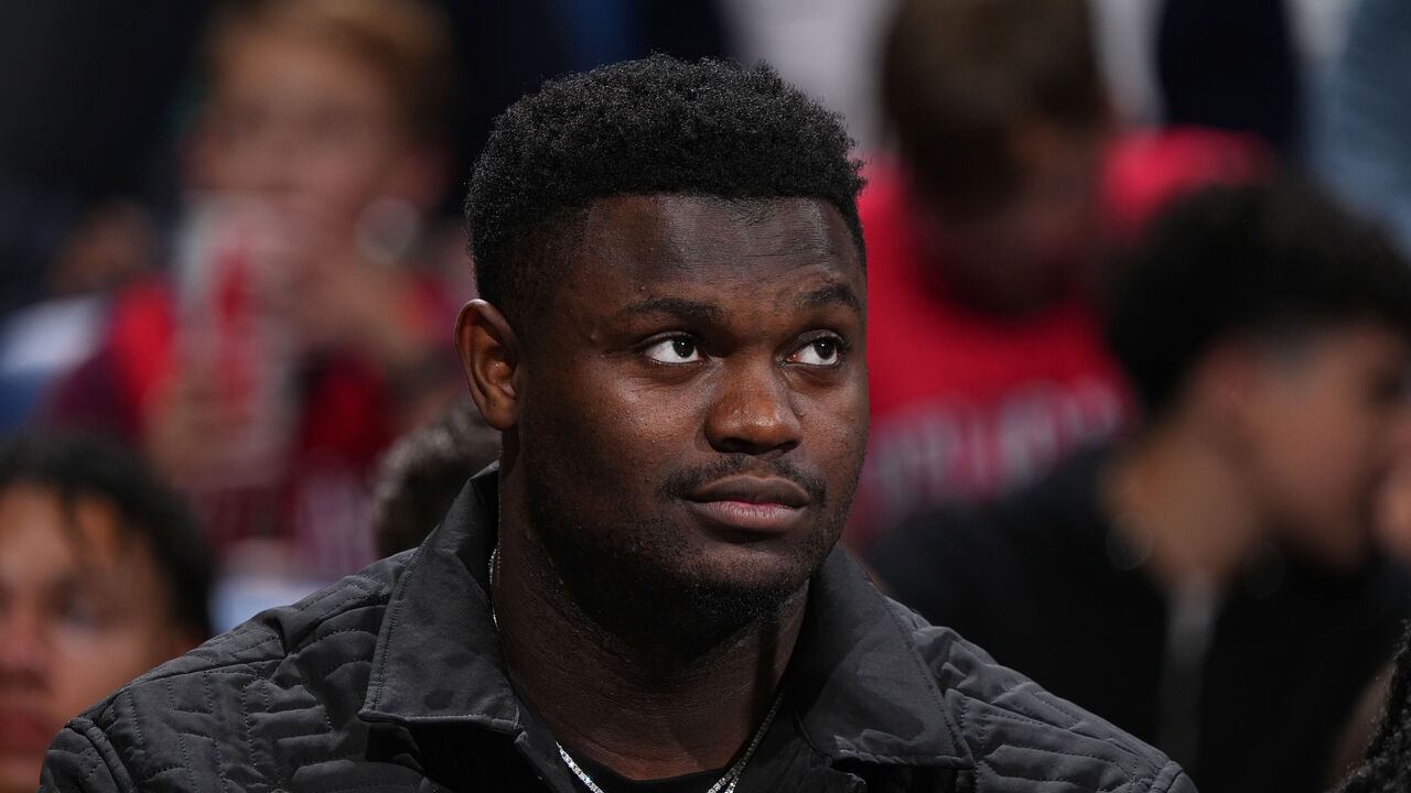 NEW ORLEANS, LA - MARCH 21: Zion Williamson #1 of the New Orleans Pelicans looks on during the game against the San Antonio Spurs on March 21, 2023 at the Smoothie King Center in New Orleans, Louisiana. Mandatory Copyright Notice: Copyright 2023 NBAE