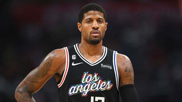 LOS ANGELES, CA - MARCH 18: Los Angeles Clippers Guard Paul George (13) looks on during a NBA game between the Orlando Magic and the Los Angeles Clippers on March 18, 2023 at Crypto.com Arena in Los Angeles, CA. (Photo by Brian Rothmuller/Icon Sportswire via Getty Images