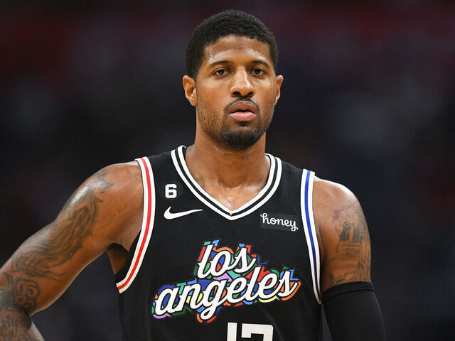 LOS ANGELES, CA - MARCH 18: Los Angeles Clippers Guard Paul George (13) looks on during a NBA game between the Orlando Magic and the Los Angeles Clippers on March 18, 2023 at Crypto.com Arena in Los Angeles, CA. (Photo by Brian Rothmuller/Icon Sportswire via Getty Images