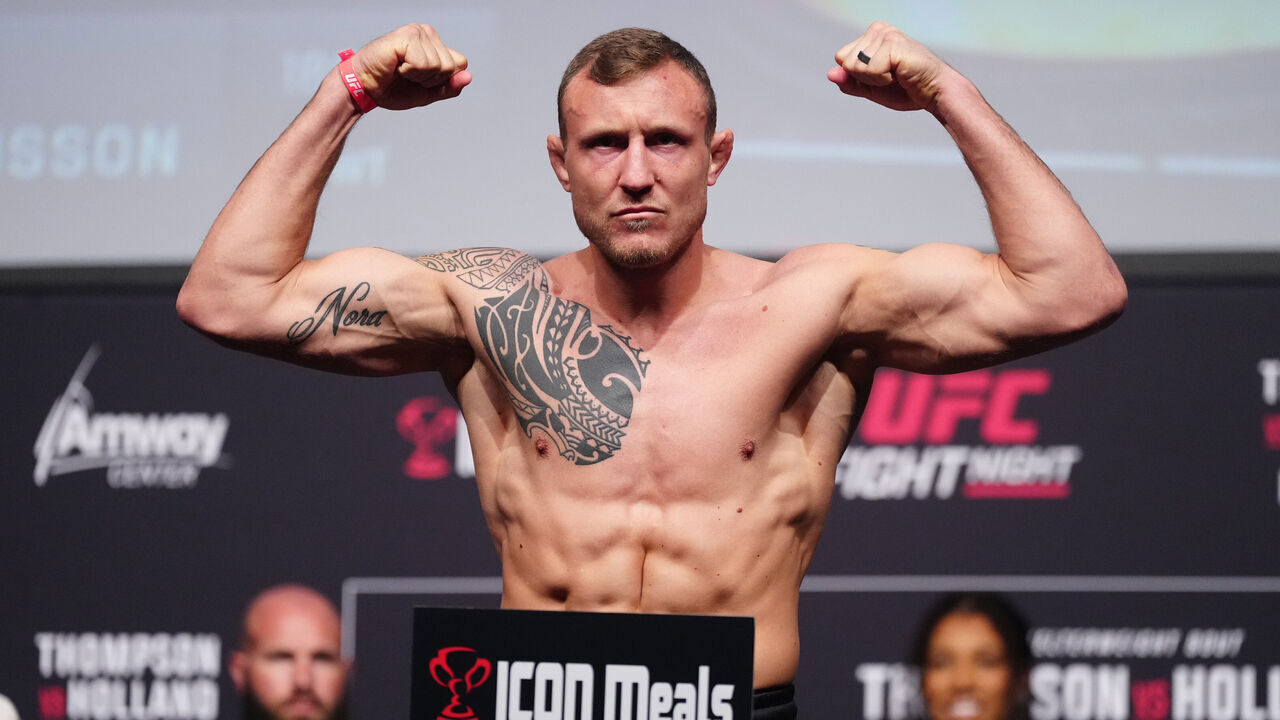 ORLANDO, FLORIDA - DECEMBER 02: Jack Hermansson of Sweden \pose during the UFC Fight Night ceremonial weigh-in at Amway Center on December 02, 2022 in Orlando, Florida.