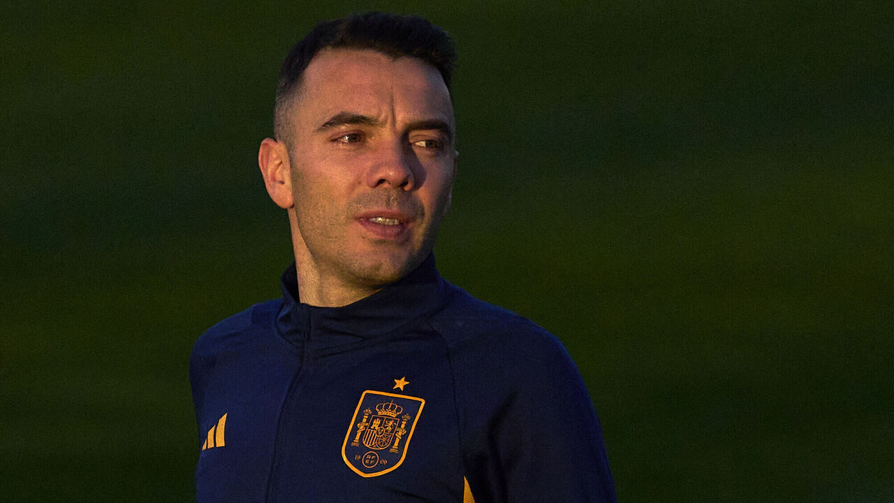 LAS ROZAS DE MADRID, SPAIN - MARCH 20: Iago Aspas of Spain looks on during Spain training session at Ciudad del Futbol on March 20, 2023 in Las Rozas de Madrid, Spain.