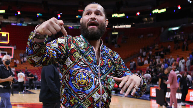 MIAMI, FLORIDA - MARCH 06: Jorge Masvidal attends a game between the Atlanta Hawks and Miami Heat at Miami-Dade Arena on March 06, 2023 in Miami, Florida.