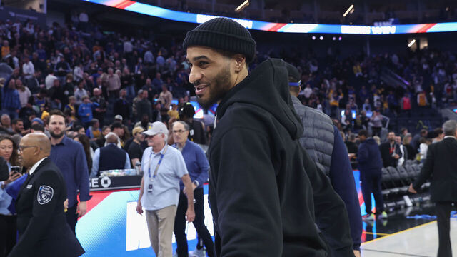 SAN FRANCISCO, CALIFORNIA - FEBRUARY 13: Gary Payton II #8 of the Golden State Warriors looks on after the team's win against the Washington Wizards at Chase Center on February 13, 2023 in San Francisco, California. NOTE TO USER: User expressly acknowledges and agrees that, by downloading and/or using this photograph, User is consenting to the terms and conditions of the Getty Images License Agreement.