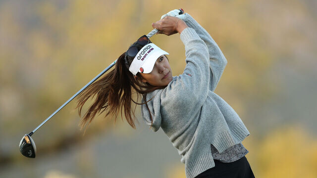 APACHE JUNCTION, ARIZONA - MARCH 23: Alison Lee of the United States plays her shot from the seventh tee during the first round of the LPGA Drive On Championship at Superstition Mountain and Golf Country Club on March 23, 2023 in Apache Junction, Arizona.