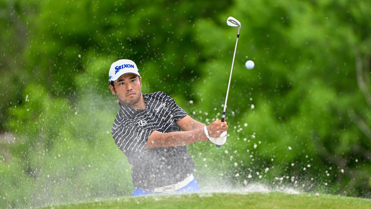 AUSTIN, TX - MARCH 23: Hideki Matsuyama (JPN) chips on to 17 during Rd2 of the WGC Dell Technologies Match Play at Austin Country Club on March 23, 2023 in Austin, Texas.