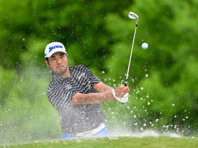AUSTIN, TX - MARCH 23: Hideki Matsuyama (JPN) chips on to 17 during Rd2 of the WGC Dell Technologies Match Play at Austin Country Club on March 23, 2023 in Austin, Texas.