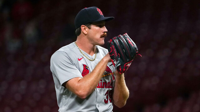 CINCINNATI, OHIO - AUGUST 29: Miles Mikolas #39 of the St. Louis Cardinals pitches in the first inning against the Cincinnati Reds at Great American Ball Park on August 29, 2022 in Cincinnati, Ohio.