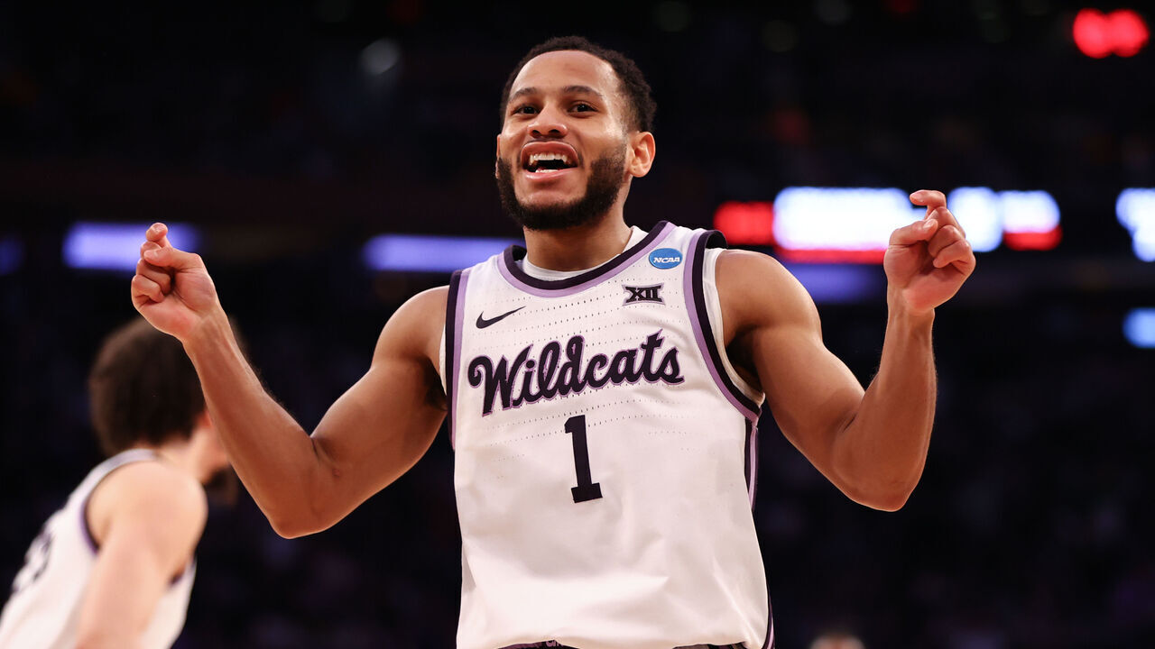 NEW YORK, NEW YORK - MARCH 23: Markquis Nowell #1 of the Kansas State Wildcats reacts during the second half of the game against the Michigan State Spartans during the Sweet Sixteen round of the 2023 NCAA Men's Basketball Tournament held at Madison Square Garden on March 23, 2023 in New York City.
