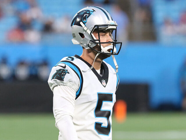CHARLOTTE, NC - AUGUST 26: Carolina Panthers kicker Zane Gonzalez (5) during a NFL preseason football game between the Buffalo Bills and the Carolina Panthers on August 26, 2022 at Bank of America Stadium in Charlotte, N.C.