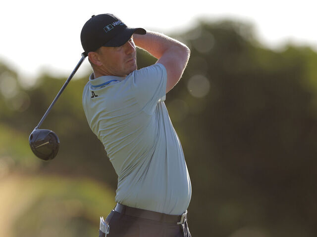 PUNTA CANA, DOMINICAN REPUBLIC - MARCH 24: Matt Wallace of England plays his shot from the 12th tee during the second round of the Corales Puntacana Championship at Puntacana Resort & Club, Corales Golf Course on March 24, 2023 in Punta Cana.