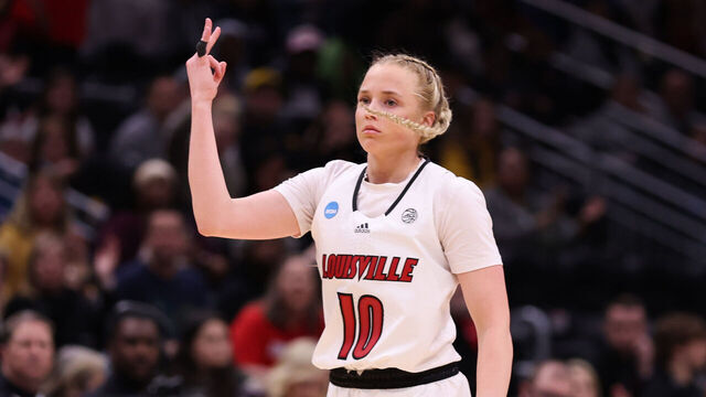 SEATTLE, WASHINGTON - MARCH 24: Hailey Van Lith #10 of the Louisville Cardinals reacts against the Ole Miss Rebels during the first quarter in the Sweet 16 round of the NCAA Women's Basketball Tournament at Climate Pledge Arena on March 24, 2023 in Seattle, Washington.
