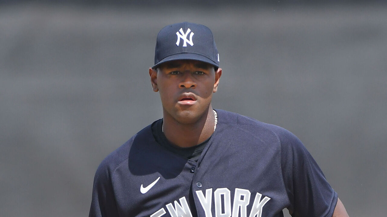 LAKELAND, FL - MARCH 10: Luis Severino #40 of the New York Yankees looks on while pitching during the Spring Training game against the Detroit Tigers at Publix Field at Joker Marchant Stadium on March 10, 2023 in Lakeland, Florida. The Yankees defeated the Tigers 4-3.