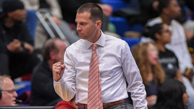 BAKERSFIELD, CA - NOVEMBER 26: Sam Houston State Bearkats head coach Jason Hooten reacts after his team scores during a college basketball game between the Sam Houston BearKats and the Cal State Bakersfield Roadrunners on November 26, 2019, at Icardo Center in Bakersfield, CA.