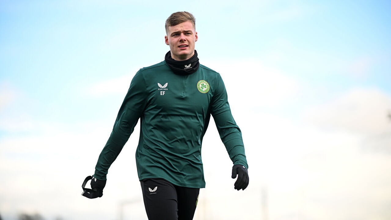 Dublin , Ireland - 24 March 2023; Evan Ferguson during a Republic of Ireland training session at the FAI National Training Centre in Abbotstown, Dublin.