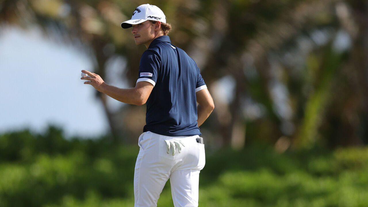 PUNTA CANA, DOMINICAN REPUBLIC - MARCH 25: Nicolai Hojgaard of Denmark waves to the crowd on the 16th green during the third round of the Corales Puntacana Championship at Puntacana Resort & Club, Corales Golf Course on March 25, 2023 in Punta Cana.