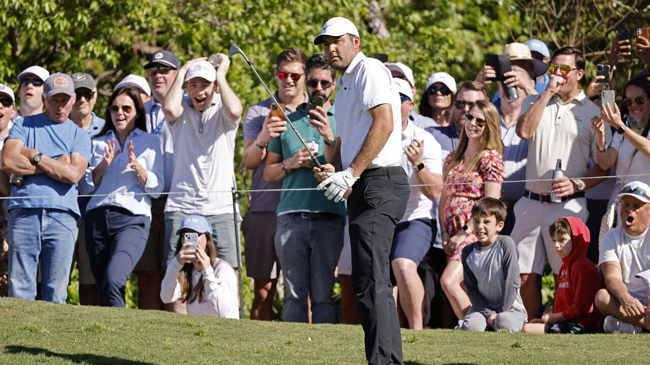 AUSTIN, TEXAS - MARCH 25: Scottie Scheffler of the United States follows his shot on the 16th hole during day four of the World Golf Championships-Dell Technologies Match Play at Austin Country Club on March 25, 2023 in Austin, Texas.