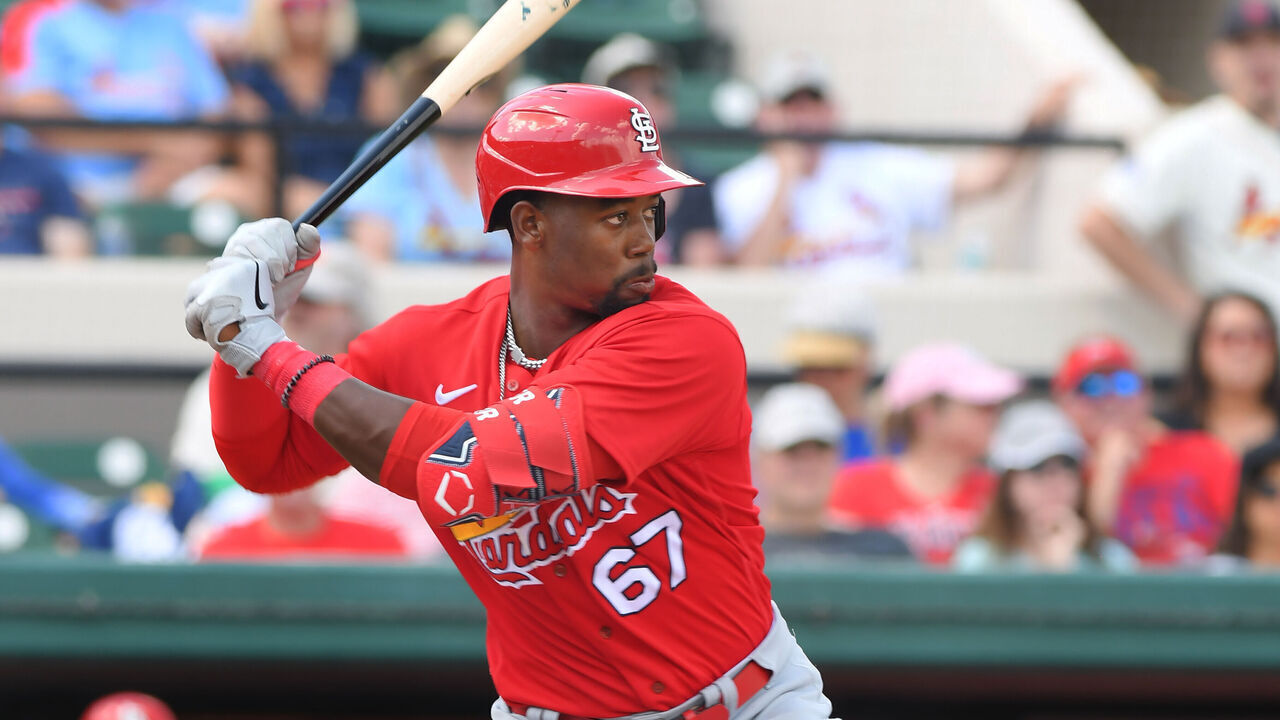 LAKELAND, FL - MARCH 07: Jordan Walker #67 of the St. Louis Cardinals bats during the Spring Training game against the Detroit Tigers at Publix Field at Joker Marchant Stadium on March 7, 2023 in Lakeland, Florida. The Tigers defeated the Cardinals 16-3.