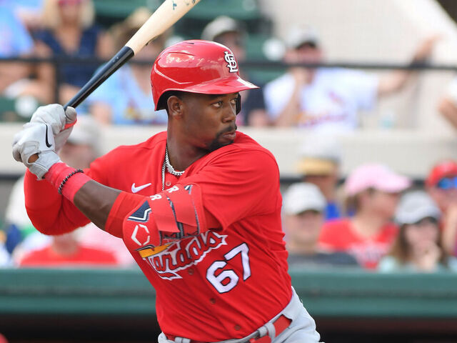 LAKELAND, FL - MARCH 07: Jordan Walker #67 of the St. Louis Cardinals bats during the Spring Training game against the Detroit Tigers at Publix Field at Joker Marchant Stadium on March 7, 2023 in Lakeland, Florida. The Tigers defeated the Cardinals 16-3.