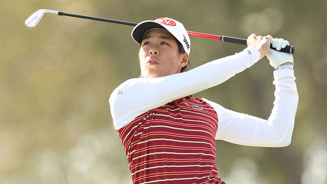 APACHE JUNCTION, ARIZONA - MARCH 25: Celine Boutier of France plays her shot from the 12th tee during the third round of the LPGA Drive On Championship at Superstition Mountain Golf and Country Club on March 25, 2023 in Apache Junction, Arizona.