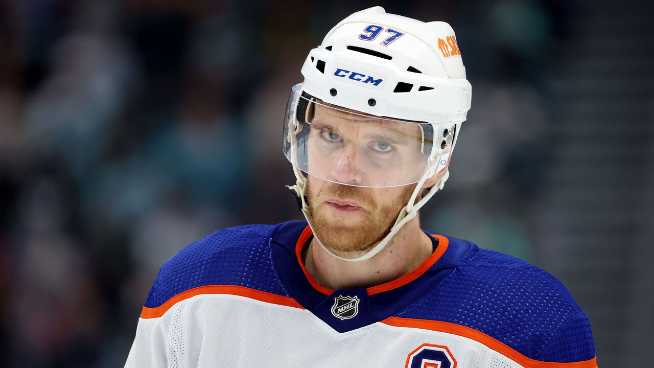 SEATTLE, WASHINGTON - MARCH 18: Connor McDavid #97 of the Edmonton Oilers looks on during the first period against the Seattle Kraken at Climate Pledge Arena on March 18, 2023 in Seattle, Washington.