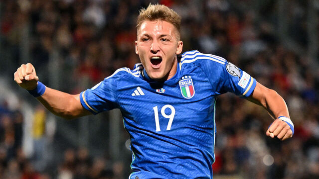ATTARD, MALTA - MARCH 26: Mateo Retegui of Italy celebrates after scoring the team's first goal during the UEFA EURO 2024 qualifying round group C match between Malta and Italy at Ta' Qali Stadium on March 26, 2023 in Attard, Malta.